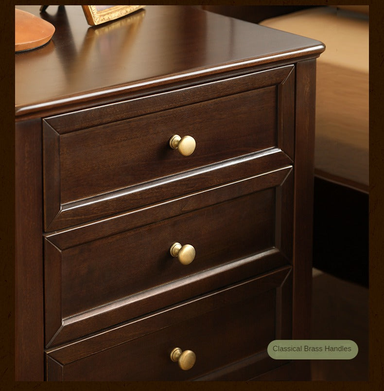 Black Walnut, Poplar Solid Wood Retro Three-Drawer Nightstand