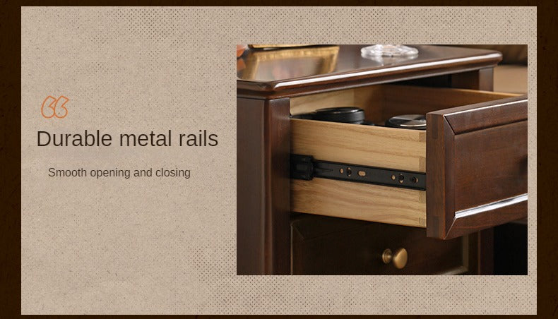 Black Walnut, Poplar Solid Wood Retro Three-Drawer Nightstand