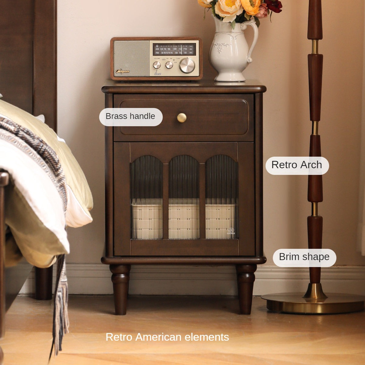 Black Walnut, Poplar Solid Wood American Retro Nightstand