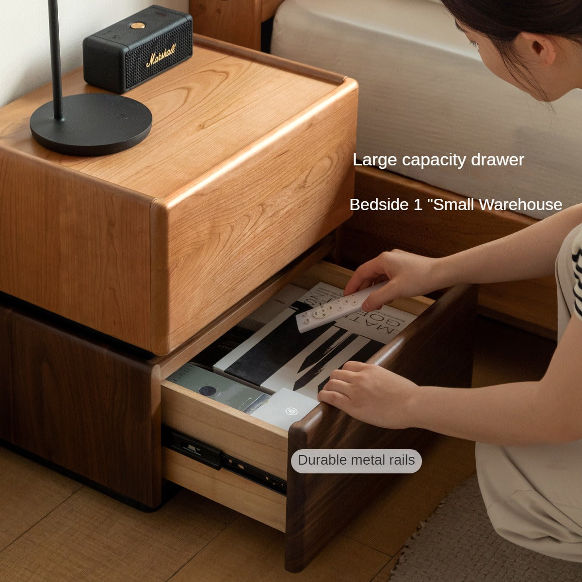 Black Walnut, Oak, Cherry Solid Wood Nightstand