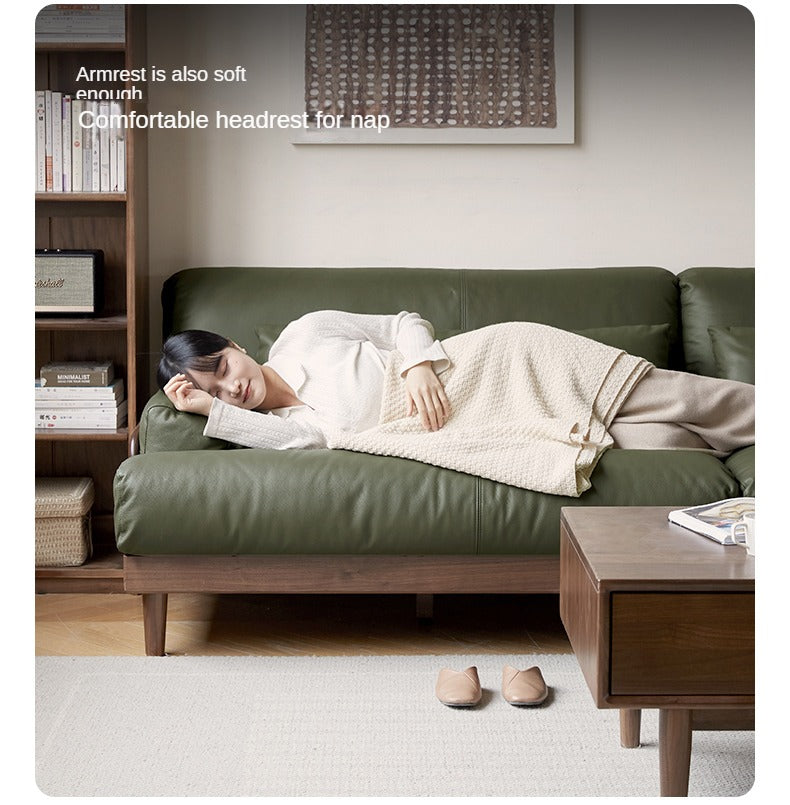 Black Walnut, Oak Solid Wood Leather Down Sofa.