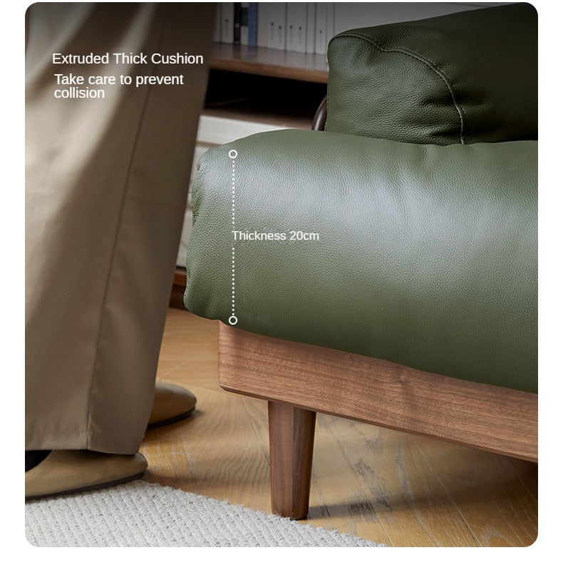 Black Walnut, Oak Solid Wood Leather Down Sofa.