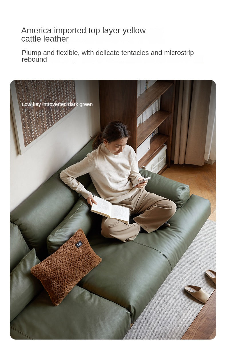 Black Walnut, Oak Solid Wood Leather Down Sofa.