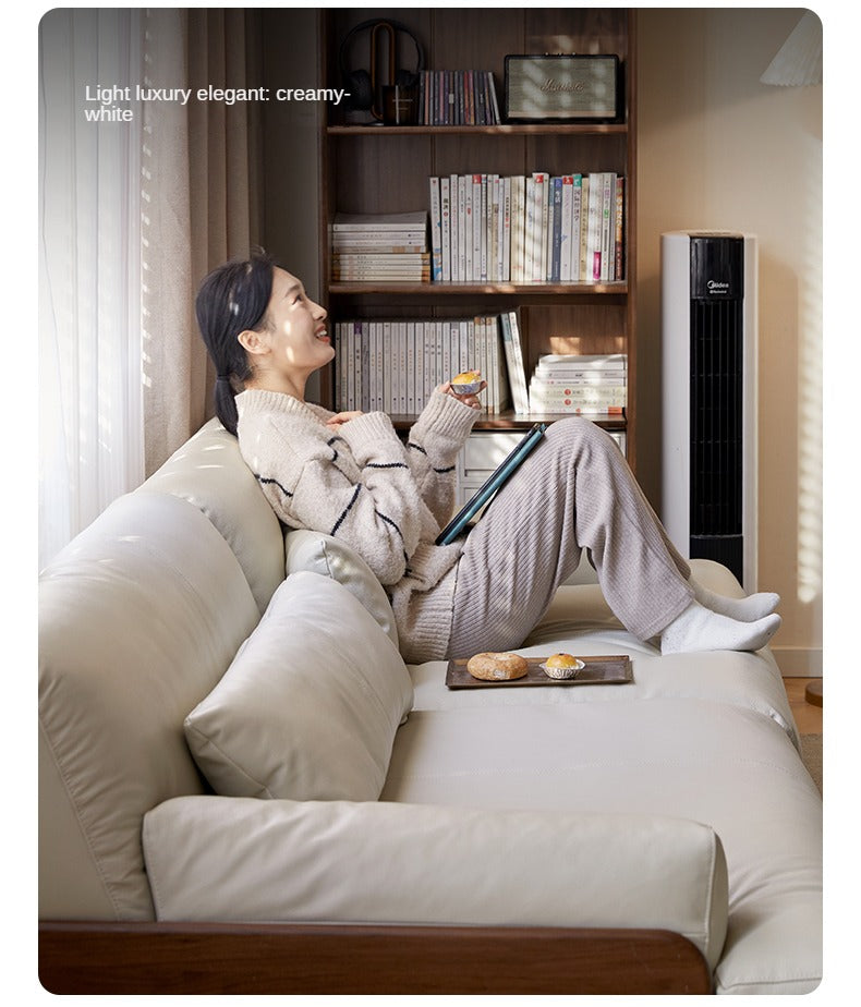 Black Walnut, Oak Solid Wood Leather Down Sofa.