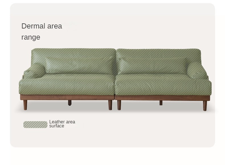 Black Walnut, Oak Solid Wood Leather Down Sofa.