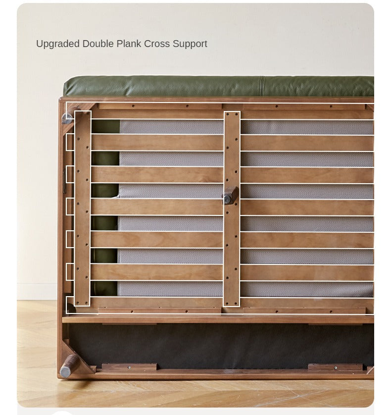 Black Walnut, Oak Solid Wood Leather Down Sofa.