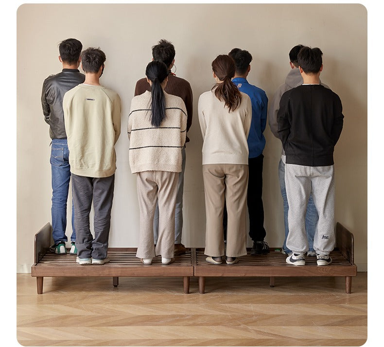 Black Walnut, Oak Solid Wood Leather Down Sofa.