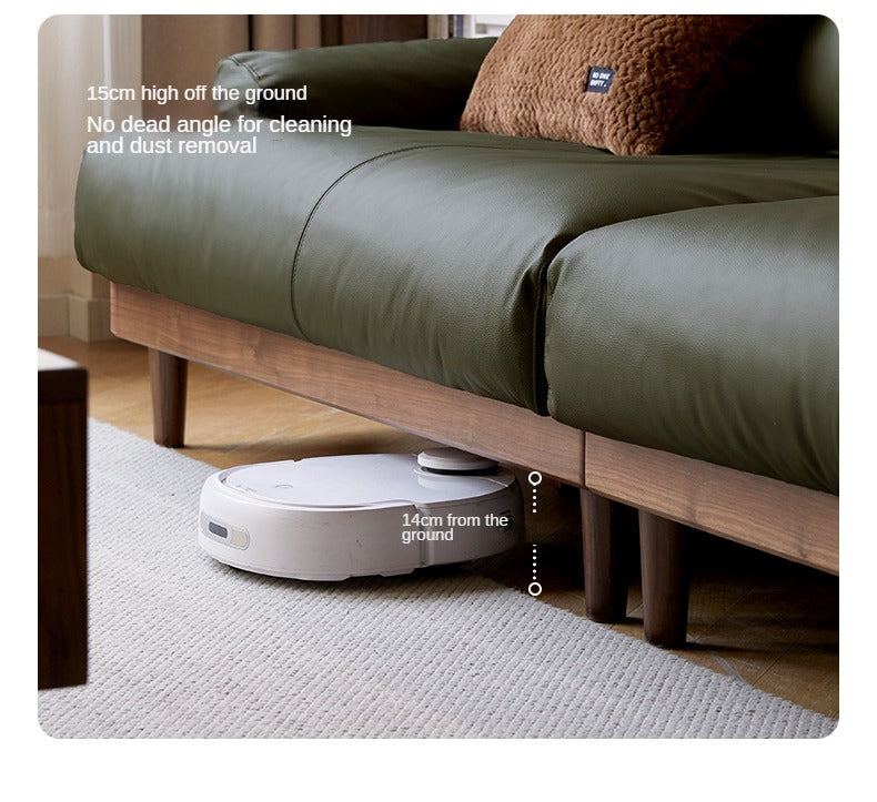 Black Walnut, Oak Solid Wood Leather Down Sofa.