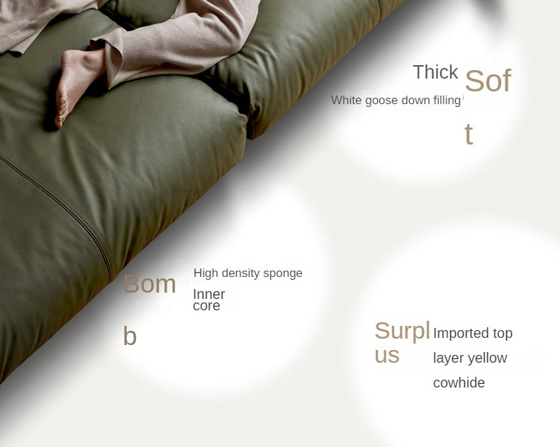 Black Walnut, Oak Solid Wood Leather Down Sofa.