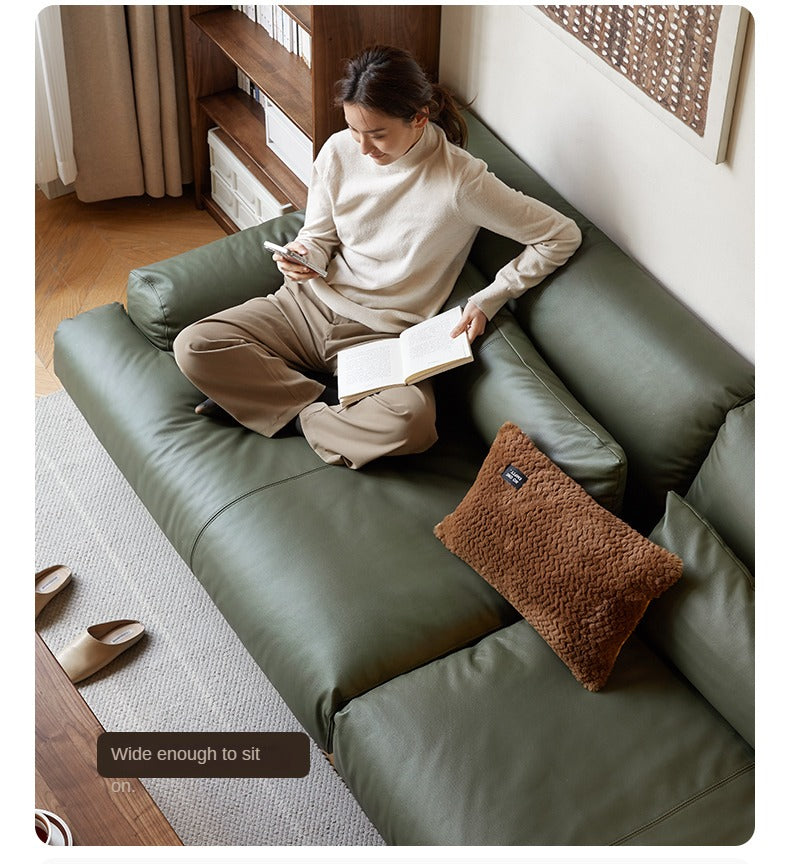 Black Walnut, Oak Solid Wood Leather Down Sofa.