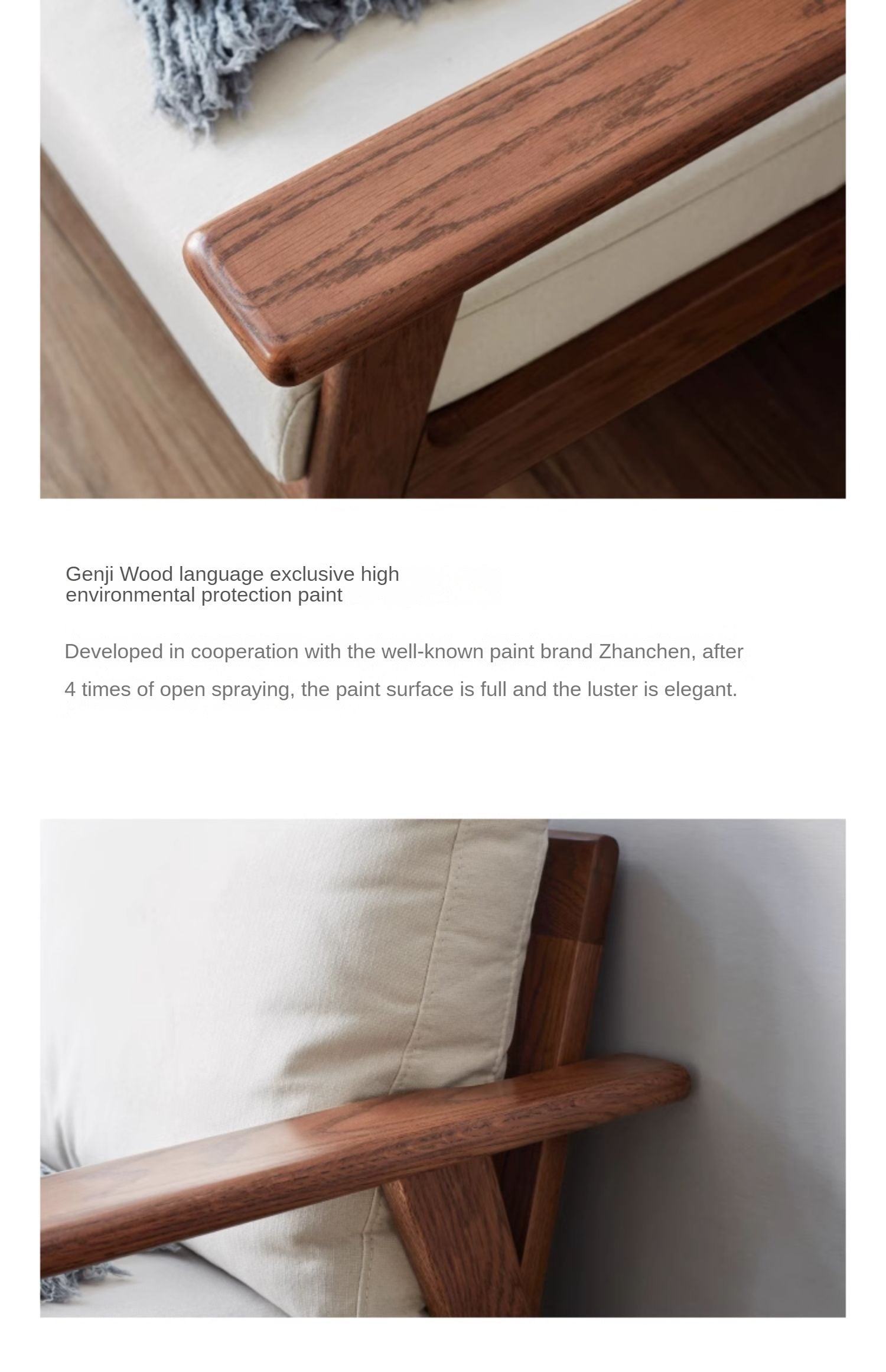 Oak Solid Wood Sofa Fabric Cushion.