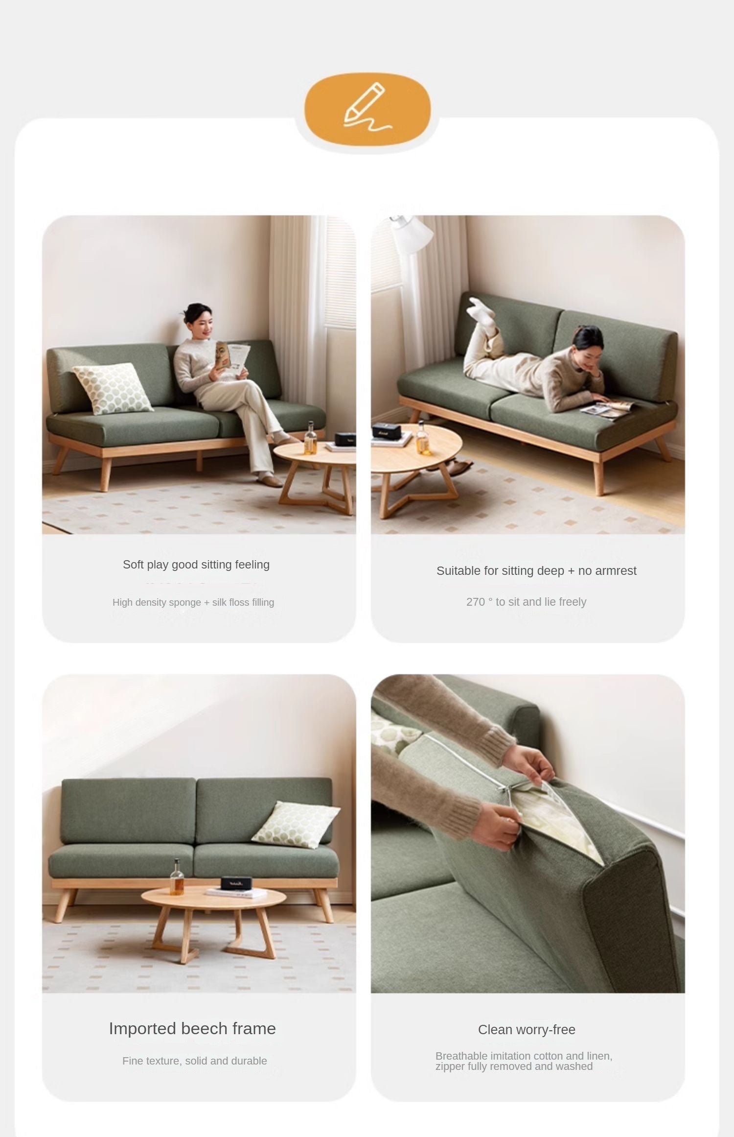 Beech Solid Wood Soft-covered Sofa.