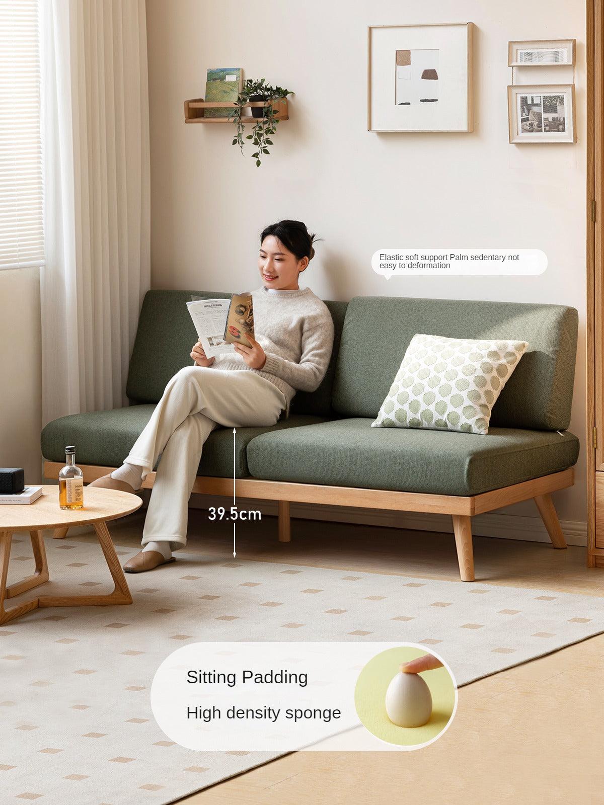 Beech Solid Wood Soft-covered Sofa.