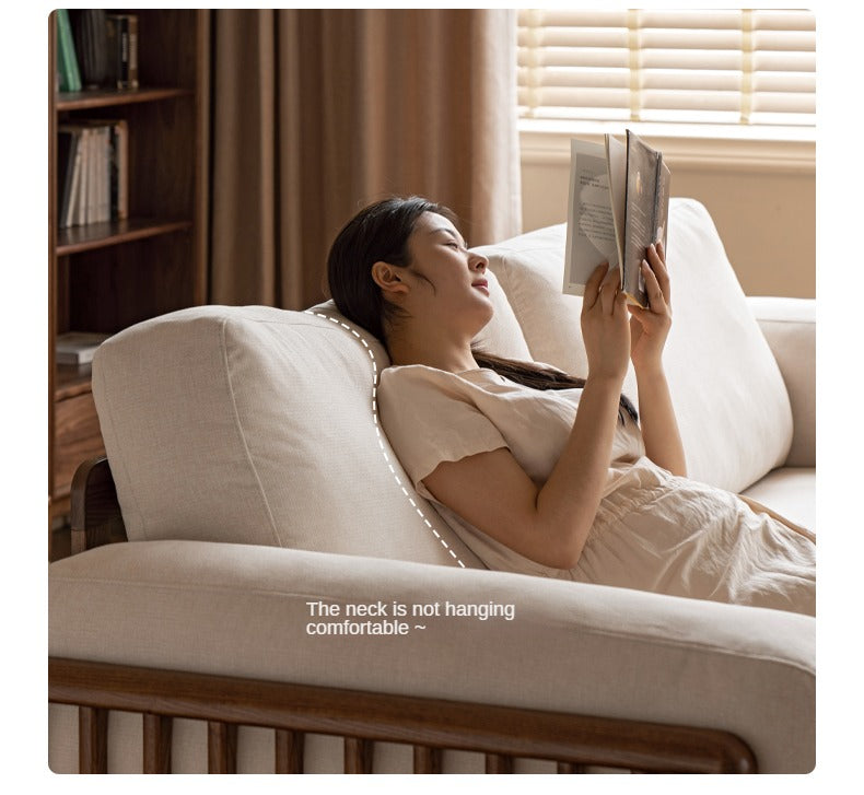 Ash Solid Wood Floor Fabric Tofu Block Sofa.