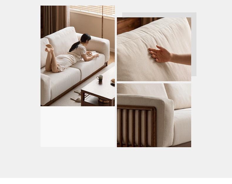 Ash Solid Wood Floor Fabric Tofu Block Sofa.