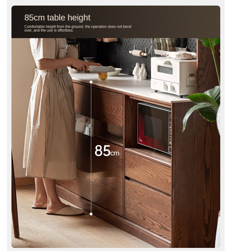 Oak Solid Wood Dining Storage Sideboard Against The Wall