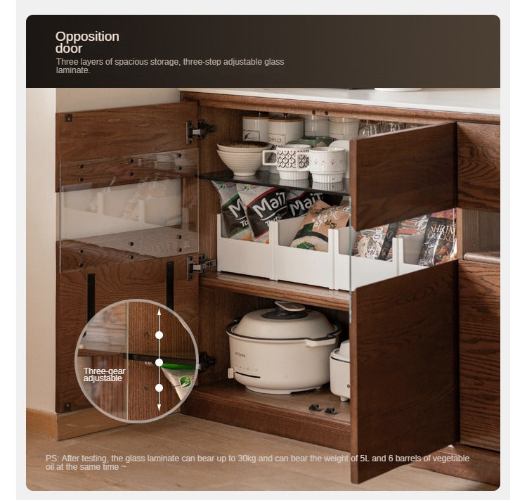 Oak Solid Wood Dining Storage Sideboard Against The Wall