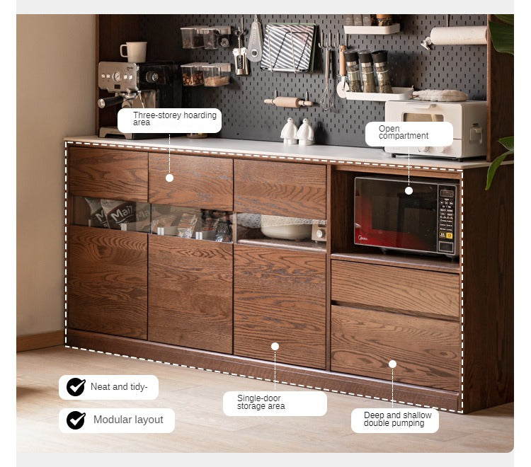 Oak Solid Wood Dining Storage Sideboard Against The Wall