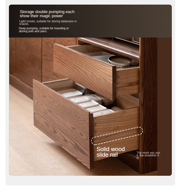 Oak Solid Wood Dining Storage Sideboard Against The Wall
