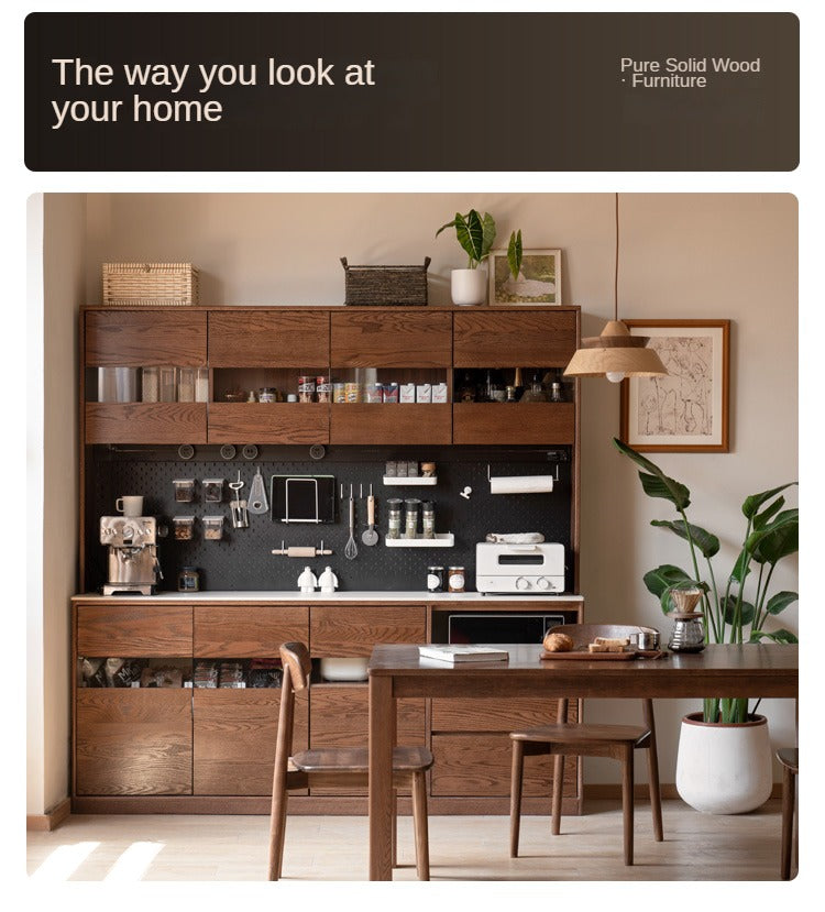 Oak Solid Wood Dining Storage Sideboard Against The Wall