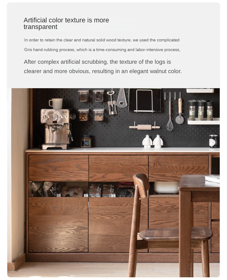 Oak Solid Wood Dining Storage Sideboard Against The Wall
