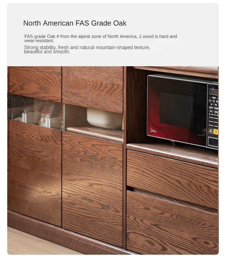 Oak Solid Wood Dining Storage Sideboard Against The Wall