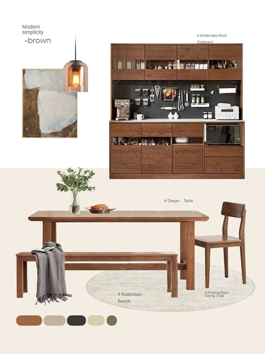 Oak Solid Wood Dining Storage Sideboard Against The Wall
