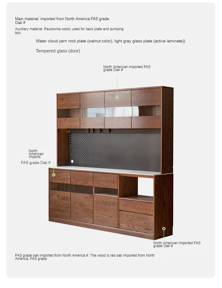 Oak Solid Wood Dining Storage Sideboard Against The Wall
