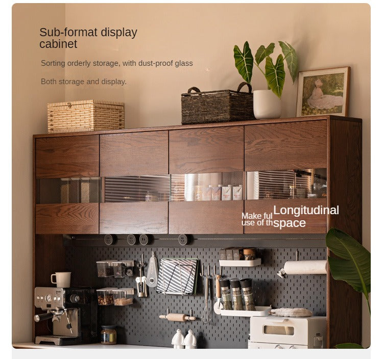 Oak Solid Wood Dining Storage Sideboard Against The Wall
