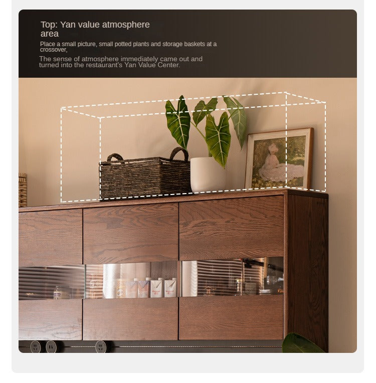 Oak Solid Wood Dining Storage Sideboard Against The Wall