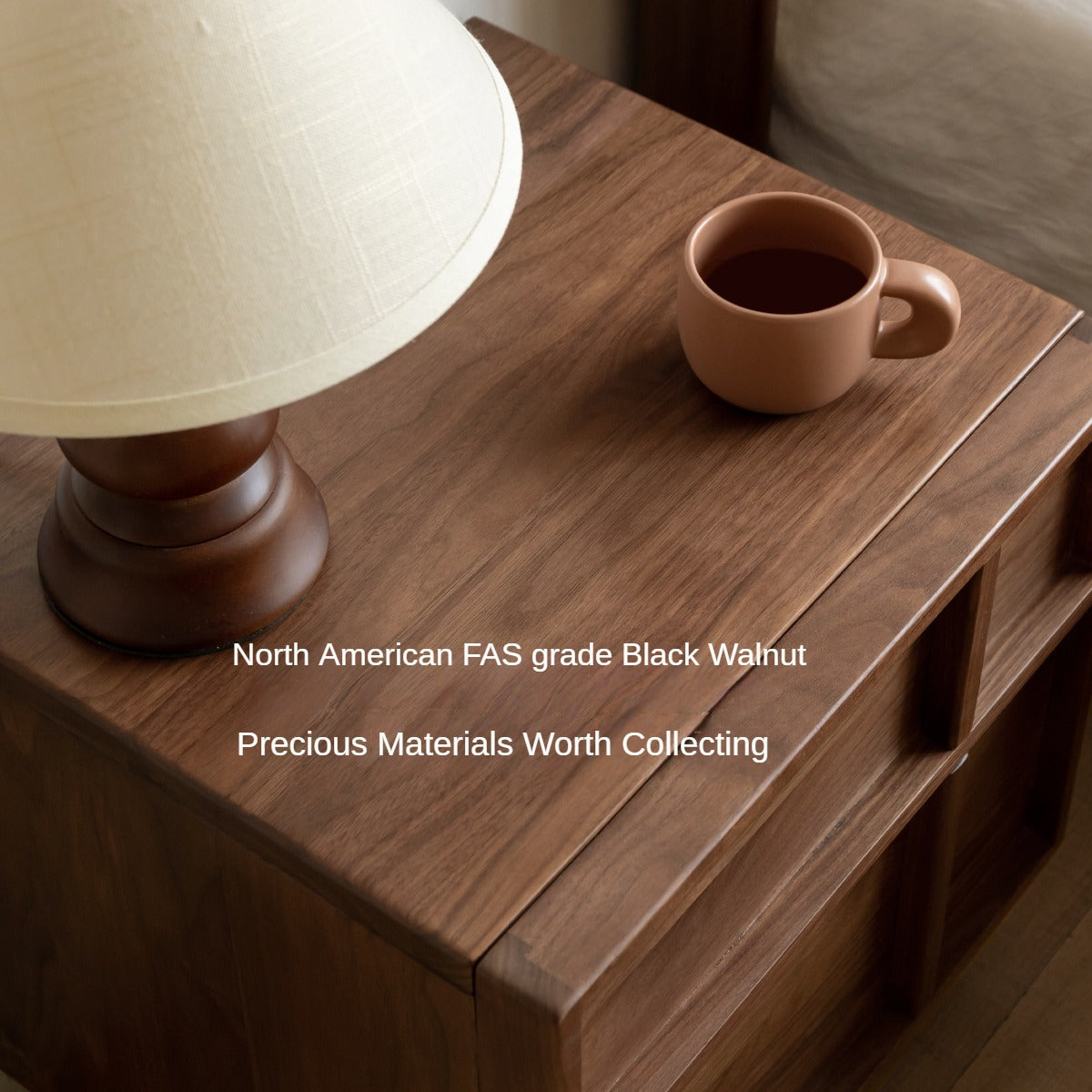 Black Walnut, Ash, Oak Solid Wood Storage Bedside Nightstand ,