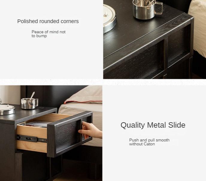 Oak Solid Wood Modern Black Storage Nightstand