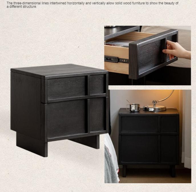 Oak Solid Wood Modern Black Storage Nightstand