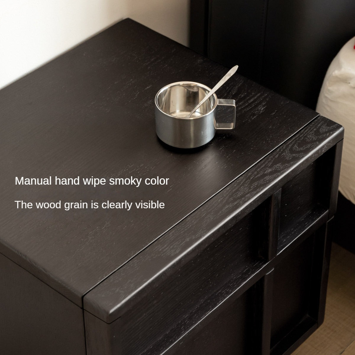 Oak Solid Wood Modern Black Storage Nightstand