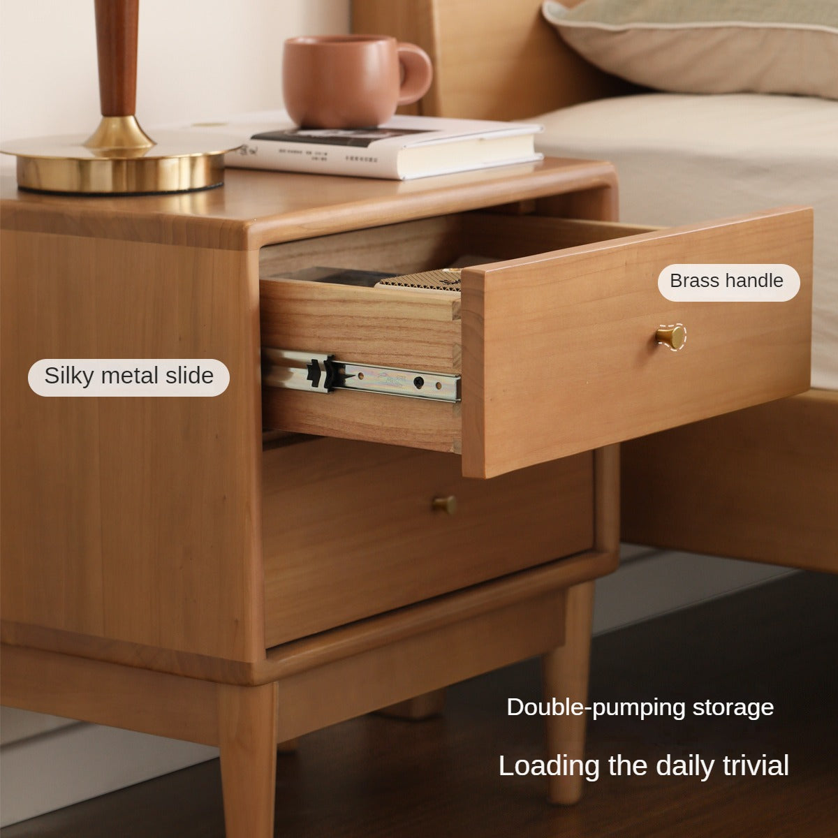 Poplar Solid Wood Nightstand,