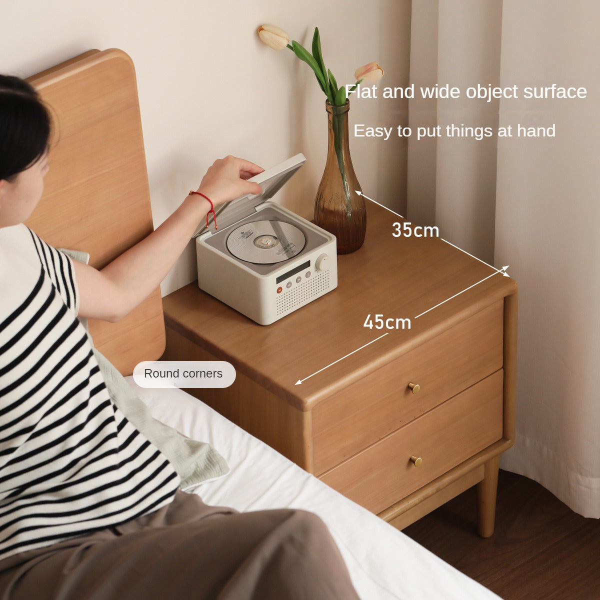 Poplar Solid Wood Nightstand,