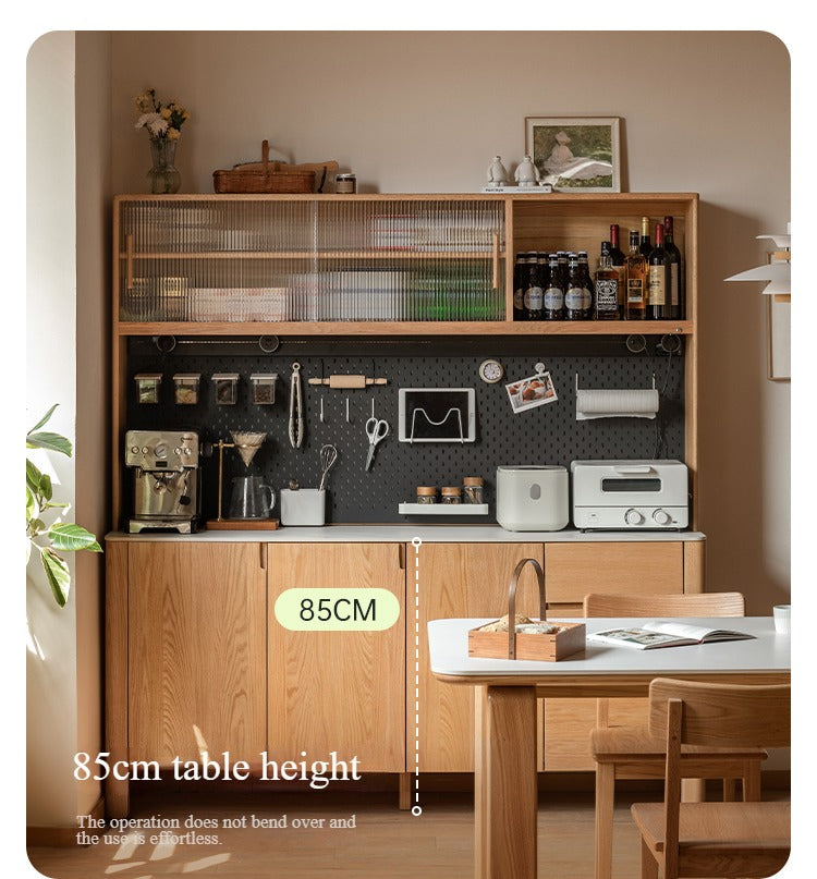 Oak Solid Wood Perforated Rock Board Dining Sideboard