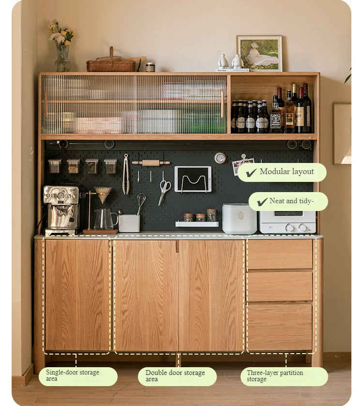 Oak Solid Wood Perforated Rock Board Dining Sideboard