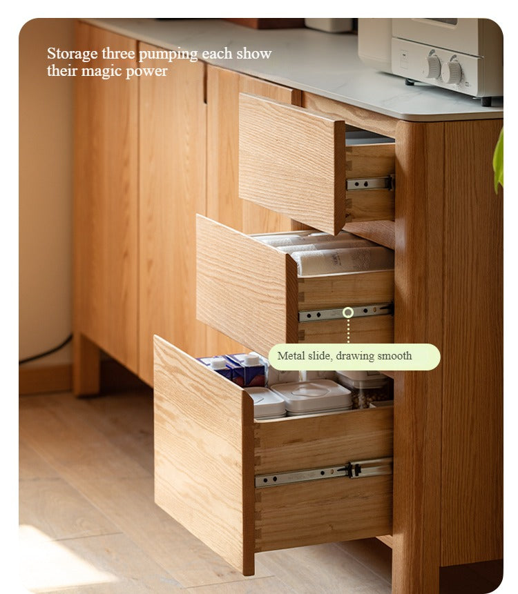 Oak Solid Wood Perforated Rock Board Dining Sideboard