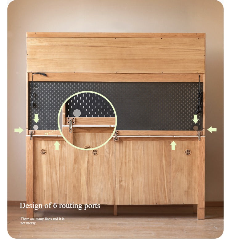 Oak Solid Wood Perforated Rock Board Dining Sideboard
