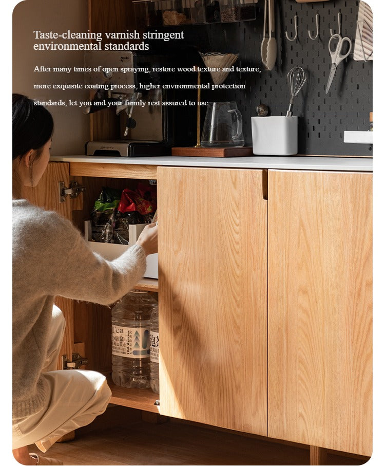 Oak Solid Wood Perforated Rock Board Dining Sideboard