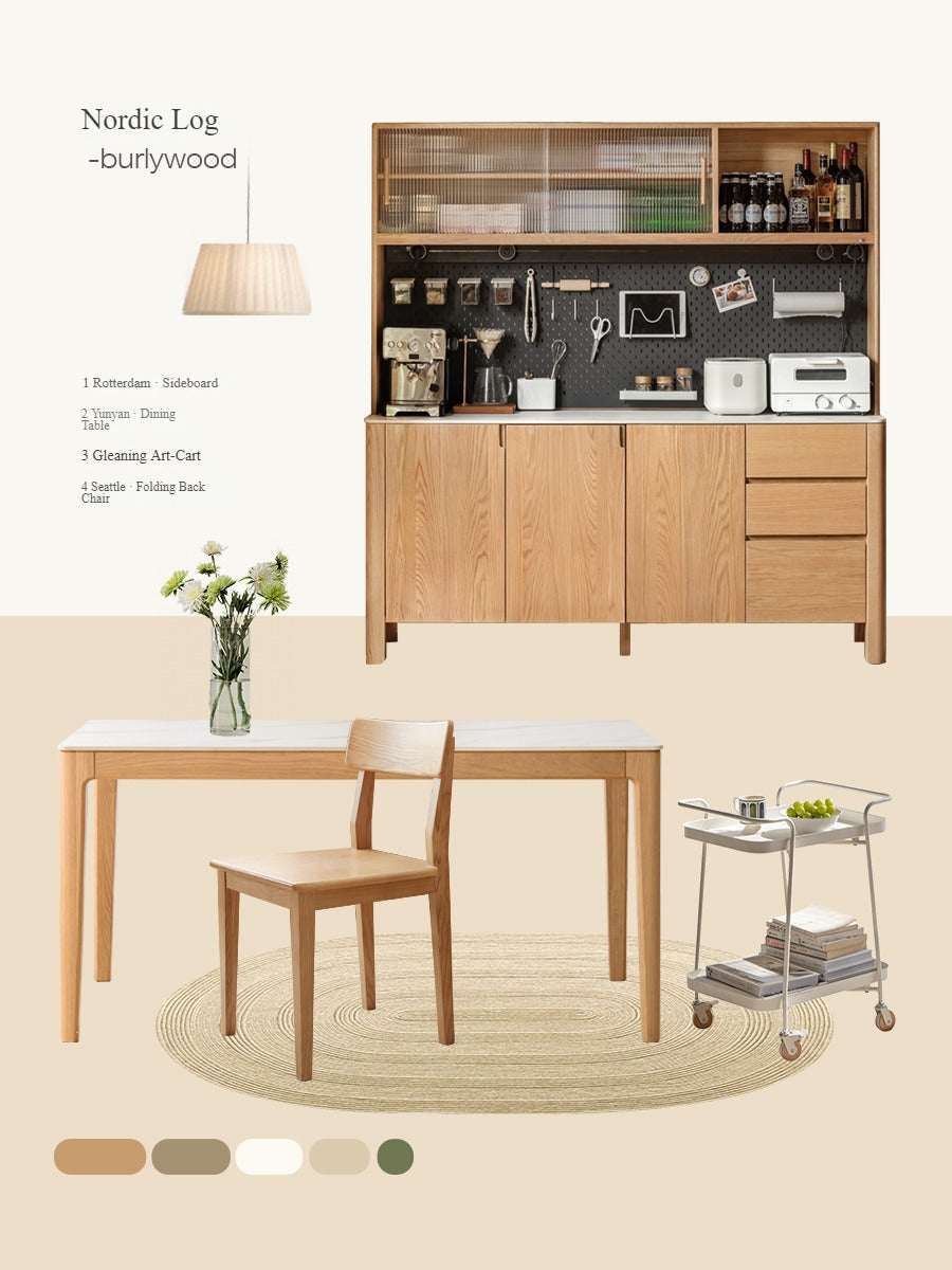 Oak Solid Wood Perforated Rock Board Dining Sideboard