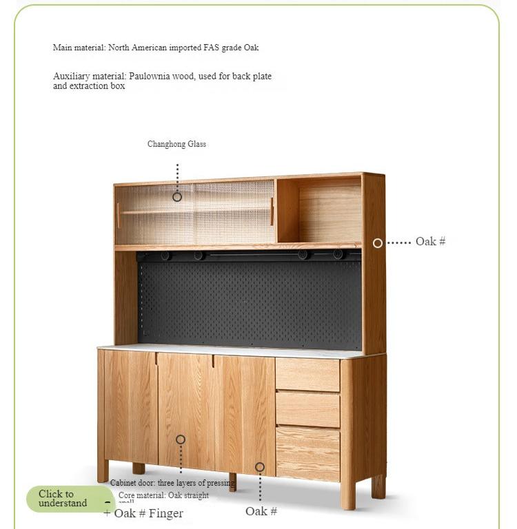 Oak Solid Wood Perforated Rock Board Dining Sideboard