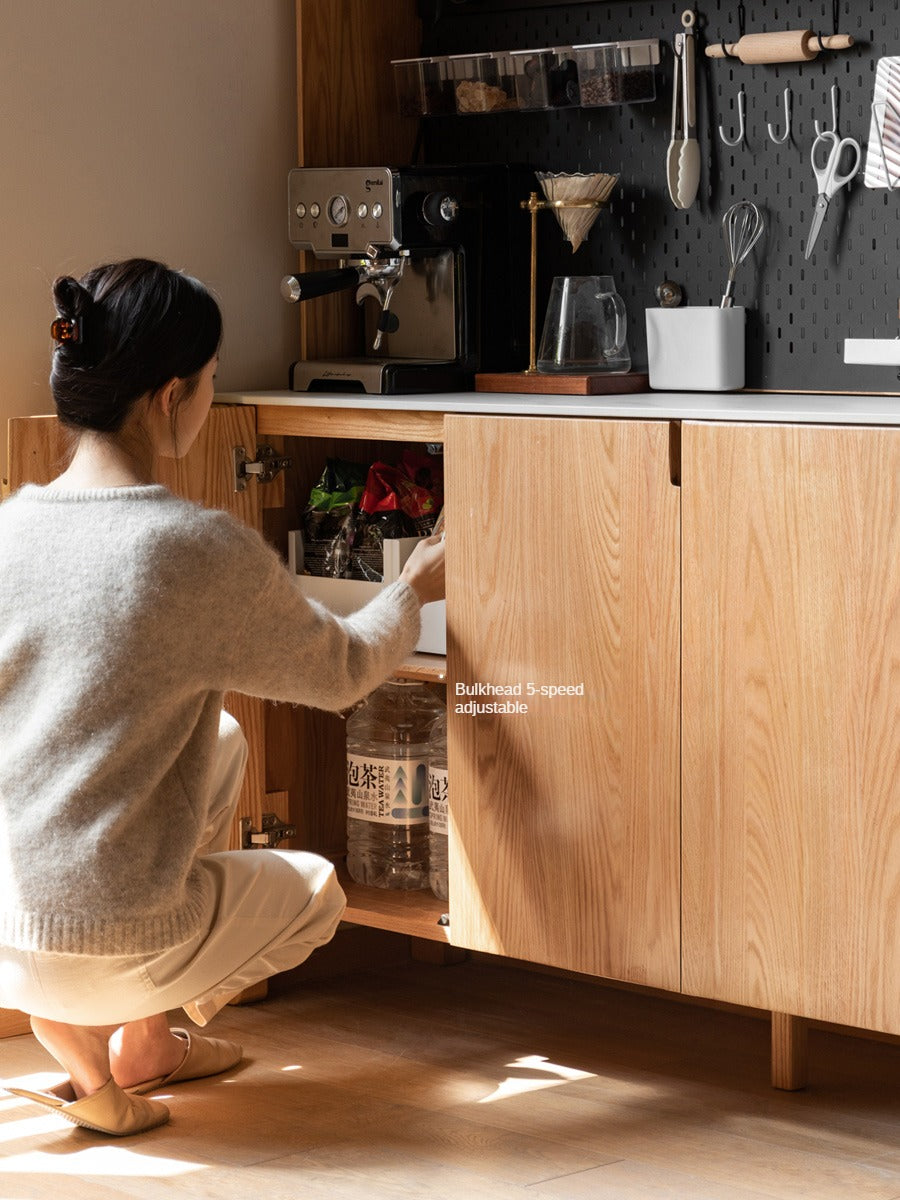 Oak Solid Wood Perforated Rock Board Dining Sideboard