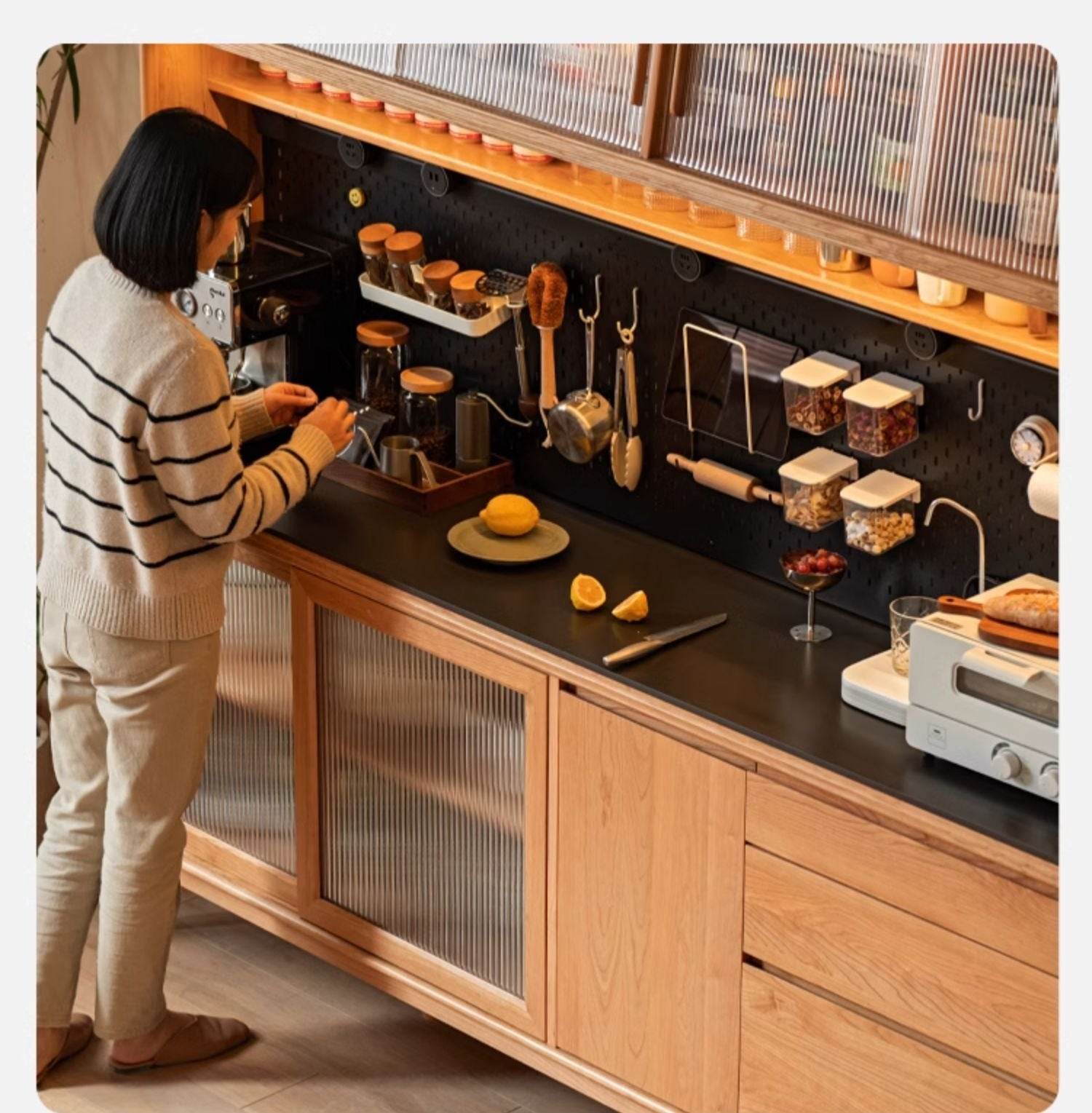 Cherry, Oak Solid Wood Rock Board Dining Cabinet Integrated High