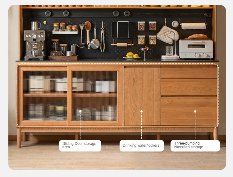Cherry, Oak Solid Wood Rock Board Dining Cabinet Integrated High