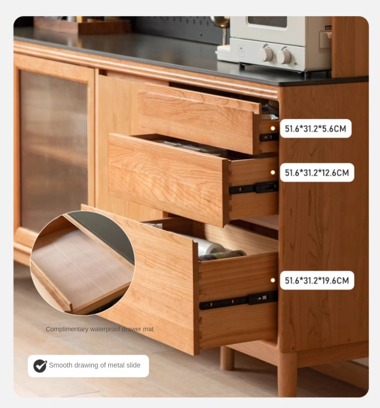 Cherry, Oak Solid Wood Rock Board Dining Cabinet Integrated High