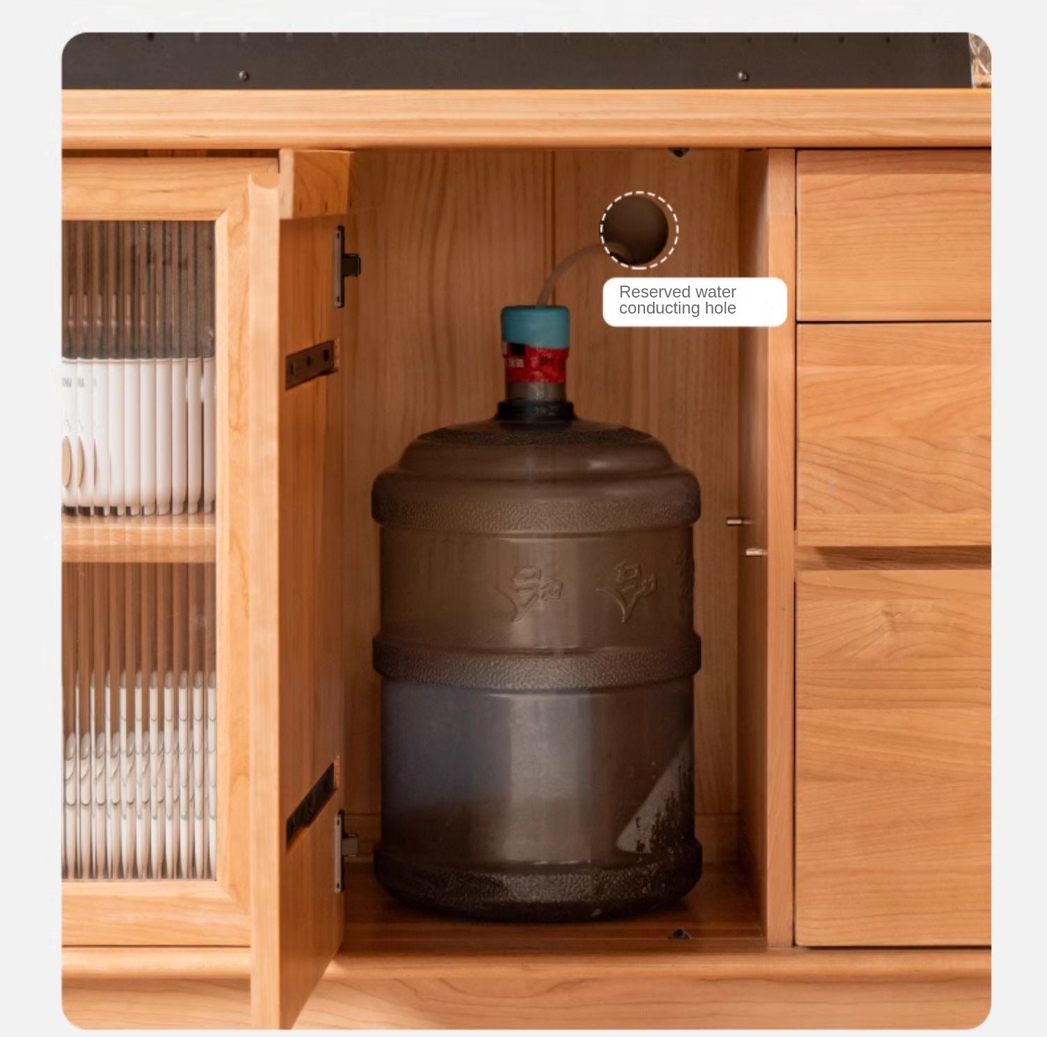 Cherry, Oak, Birch Solid Wood Rock Board Dining Cabinet Integrated High