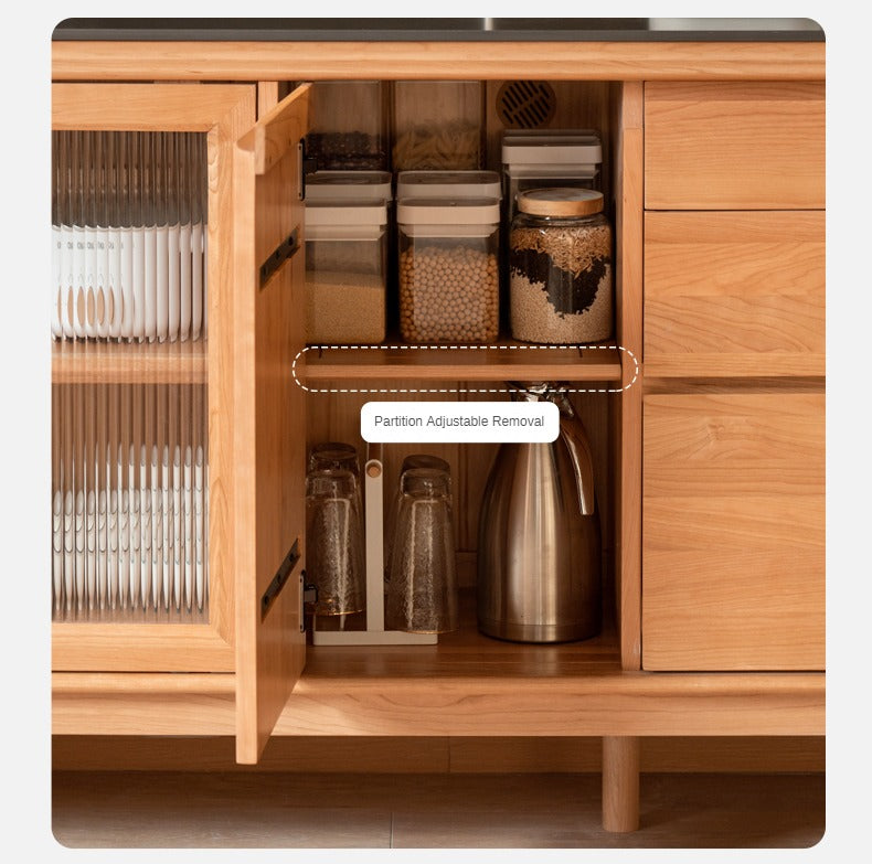 Cherry, Oak Solid Wood Rock Board Dining Cabinet Integrated High