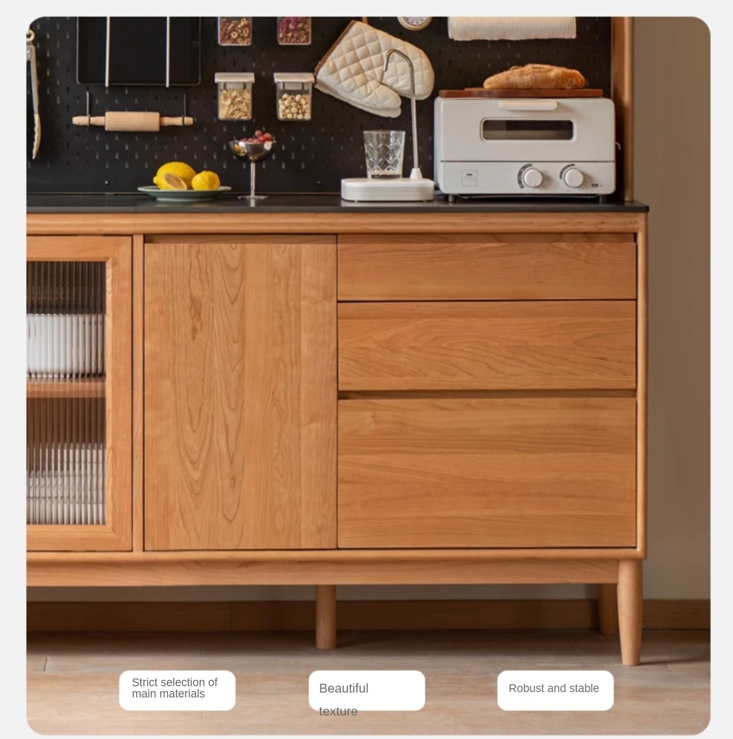 Cherry, Oak Solid Wood Rock Board Dining Cabinet Integrated High